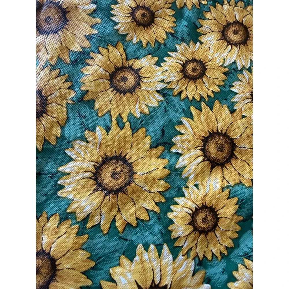 Vintage Sunflower Quilted Placemats Set of 5 Teal Green Yellow Floral Farmhouse
